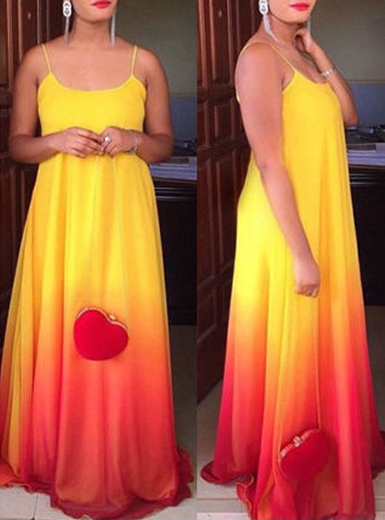 Casual Caftan Maxi Dress - Ombre / Spaghetti Straps